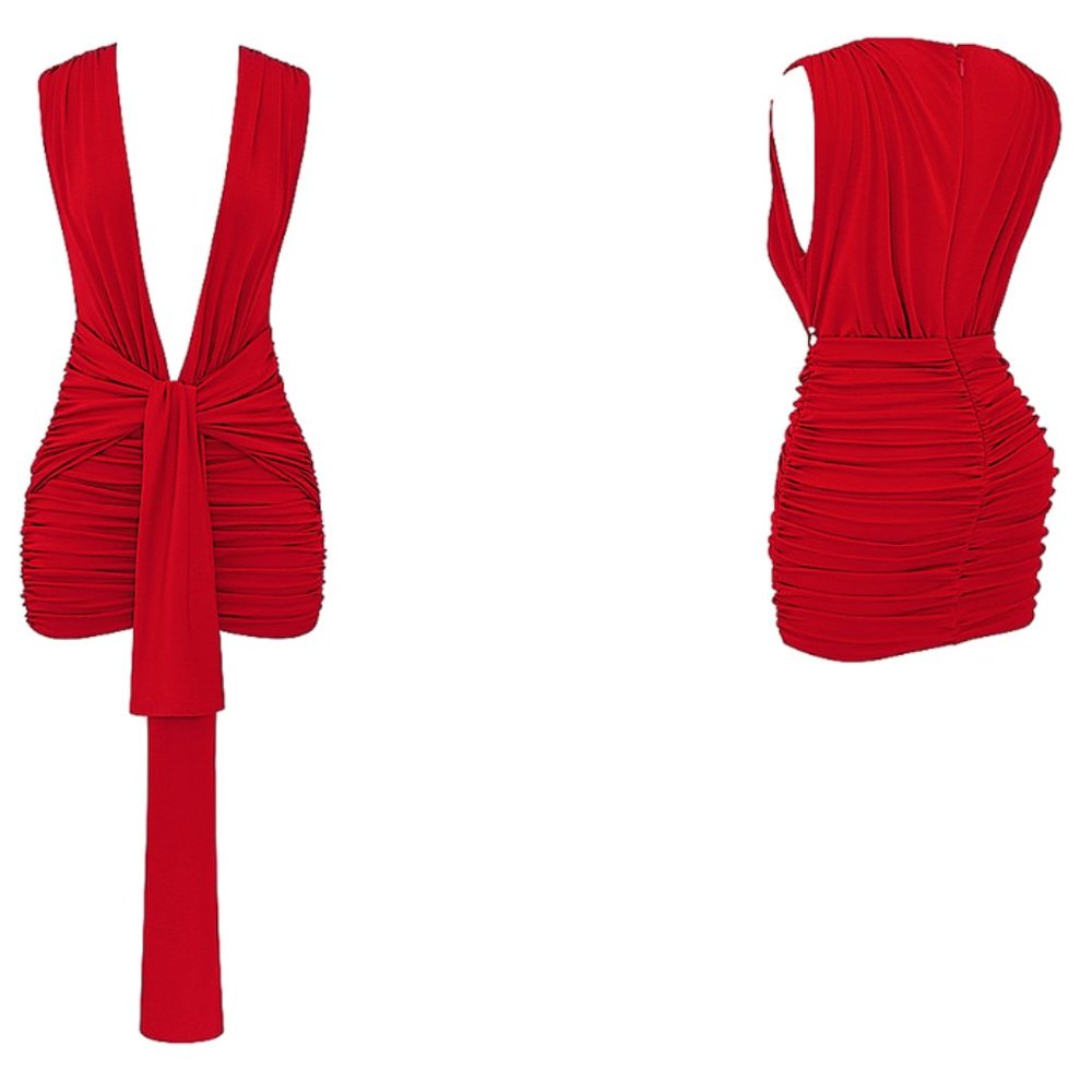 HOUSE OF CB 'Aliza' Cherry Gathered Mini Dress NWOT - Picture 8 of 14